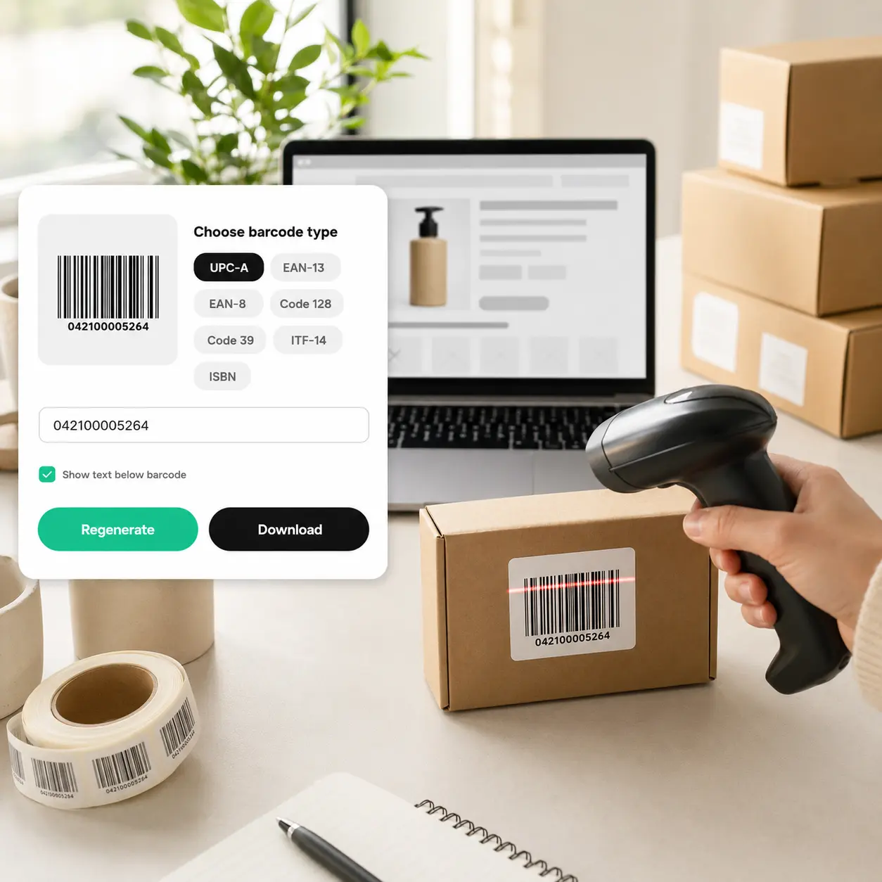 Barcode generated by Lift for EAN, UPC, Code 128, Code 39, ITF-14, or ISBN