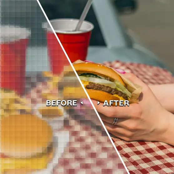 Blurry fast food shot turned crisp and clear