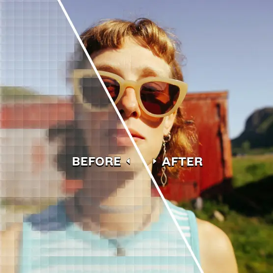 Low-res portrait enhanced with sharp focus