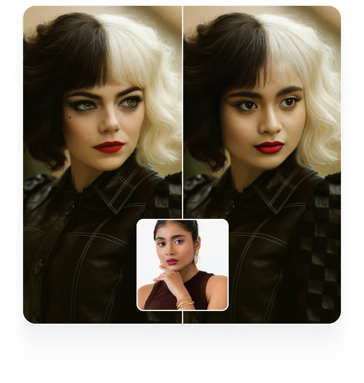 A face swap of two women, showcasing a realistic result.