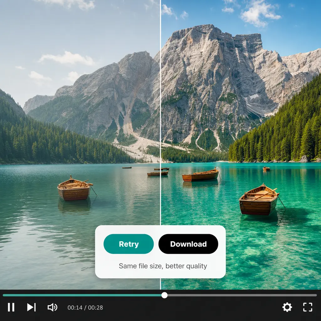 Original footage next to the same clip after Lift's video enhancer sharpened and brightened it