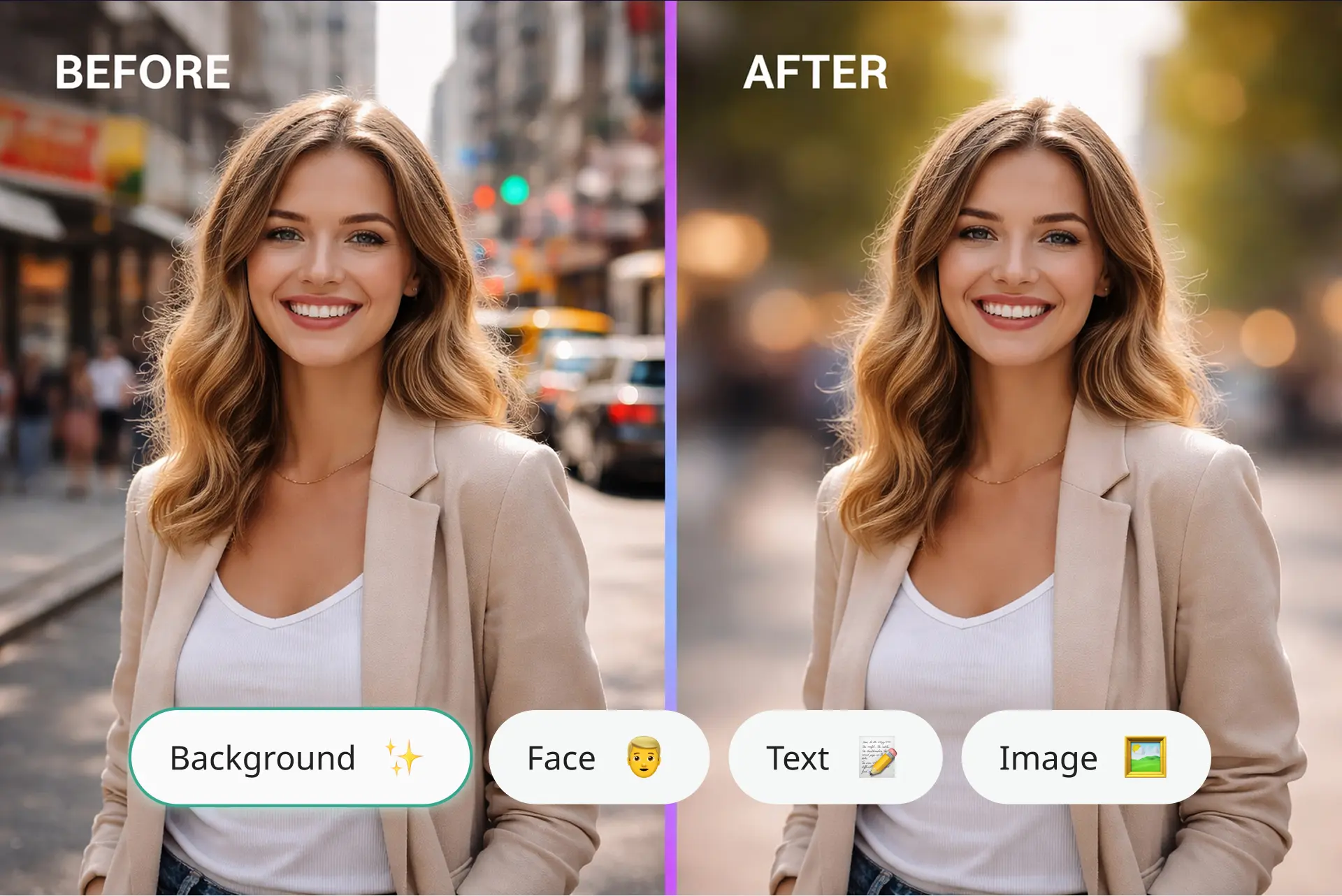 Golden retriever walking in a forest with background progressively blurred to demonstrate depth of field effect using an online blur image tool