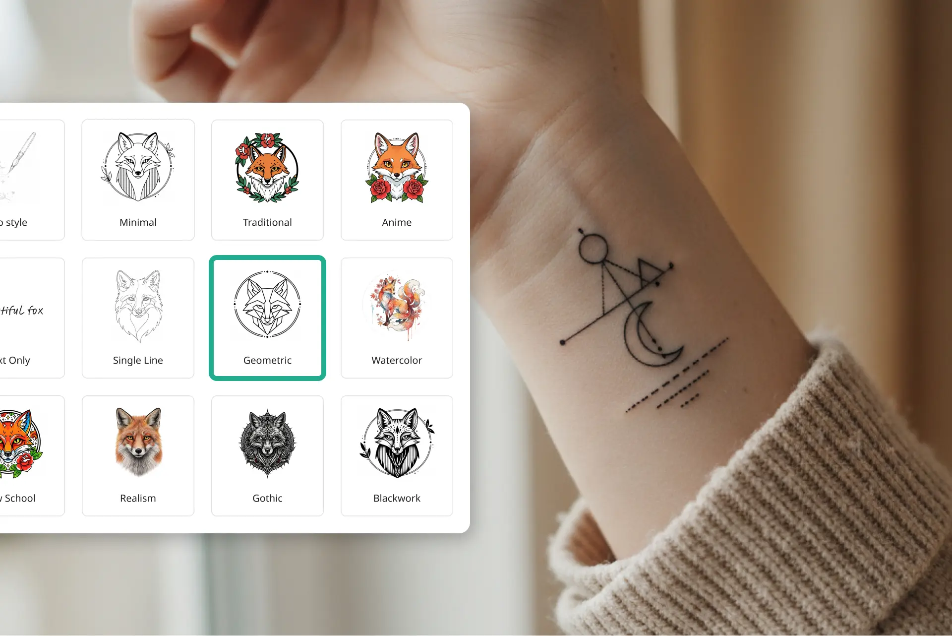 Photo to tattoo converter showing AI-generated geometric tattoo design
