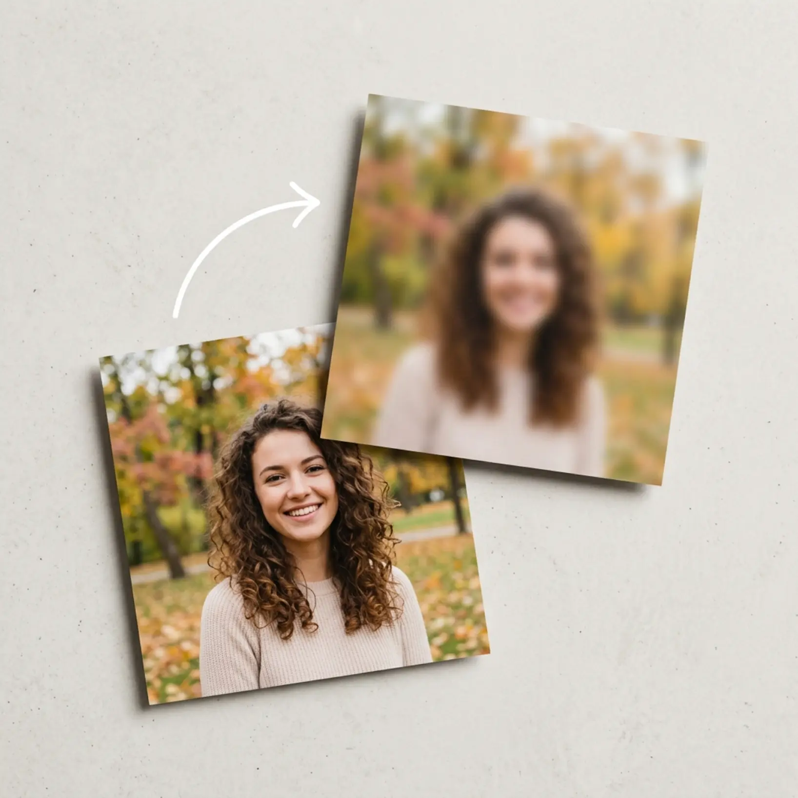 Example of a portrait photo before and after applying blur effect, showing how to adjust blur intensity using an online image blur tool