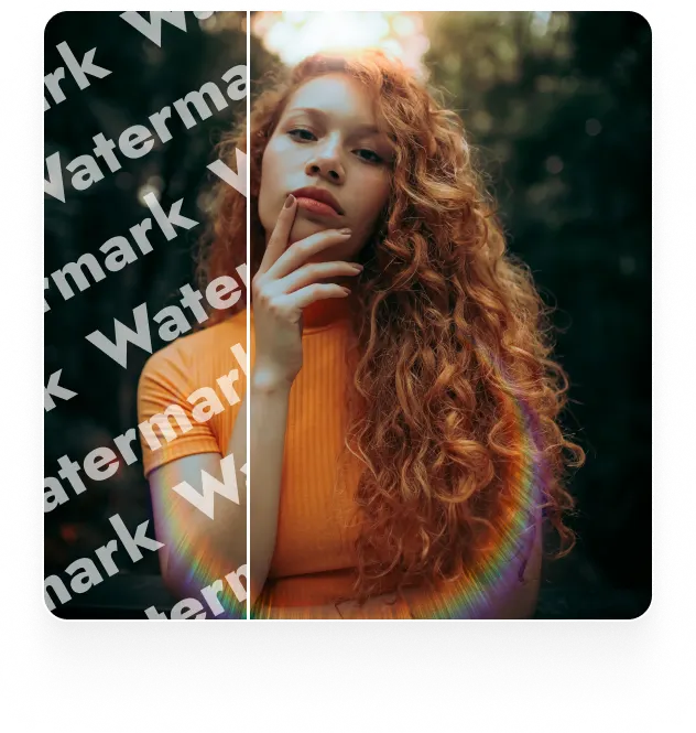 Before and after watermark removal from photo