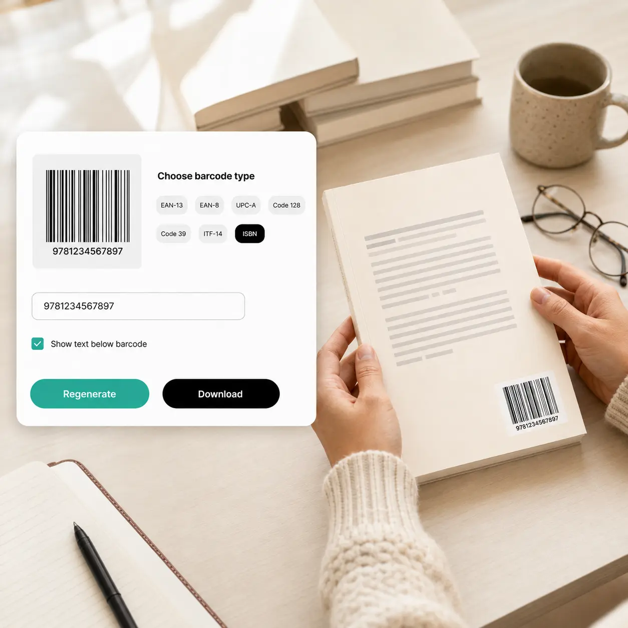 Interface du générateur de code-barres affichant les onglets de format et la saisie des données dans l'application Lift