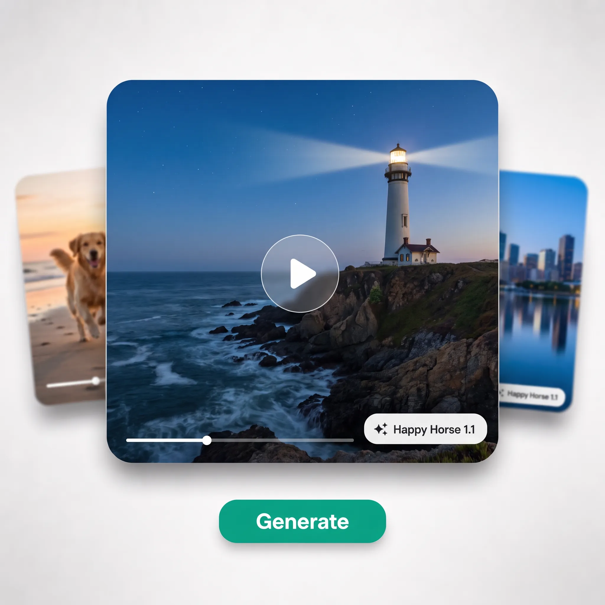 Interfaz paso a paso del generador de vídeos con IA Happy Horse en la app Lift