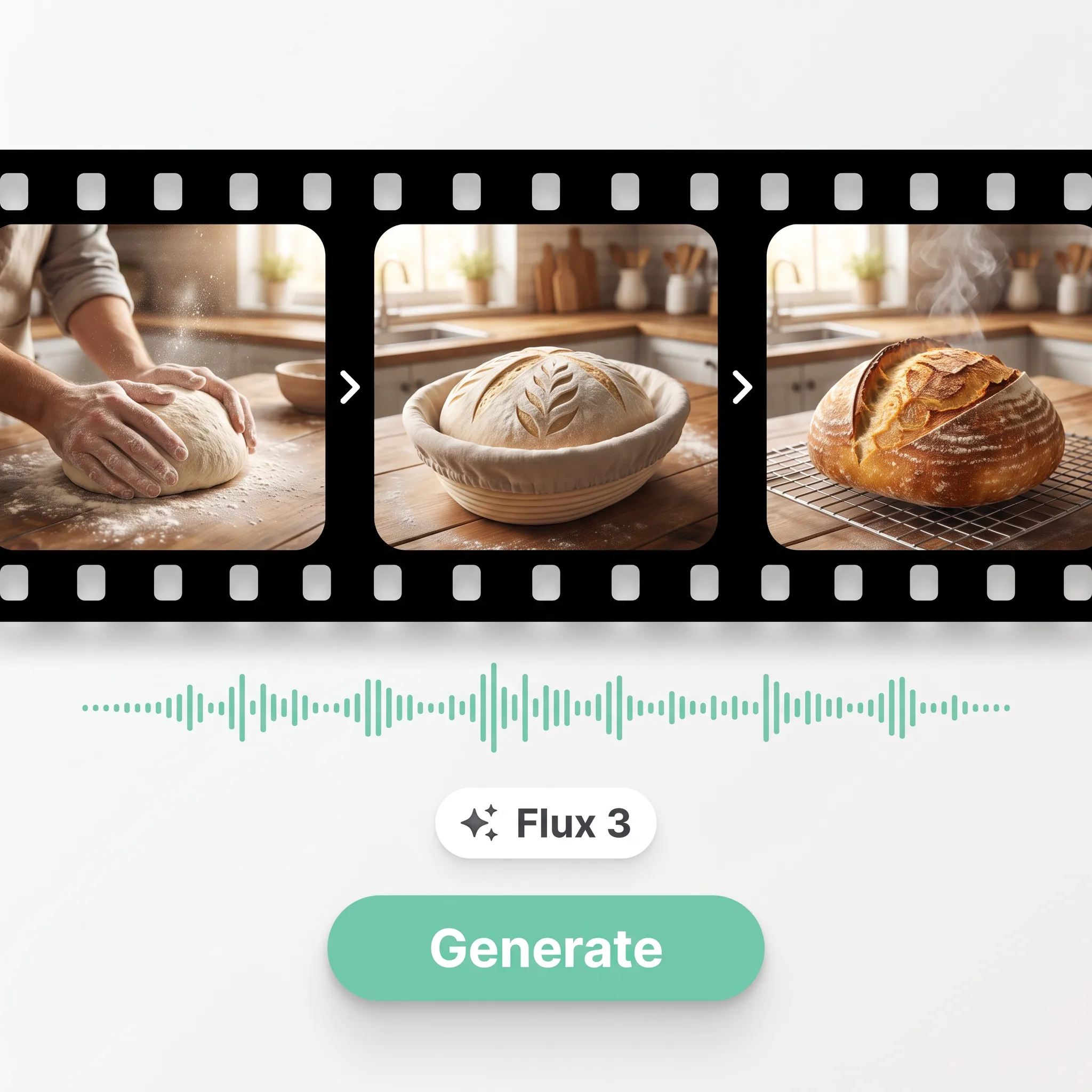 Interfaz paso a paso del generador de vídeos con IA Flux 3 Video en la app Lift
