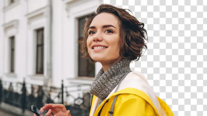 Woman with city background partially removed