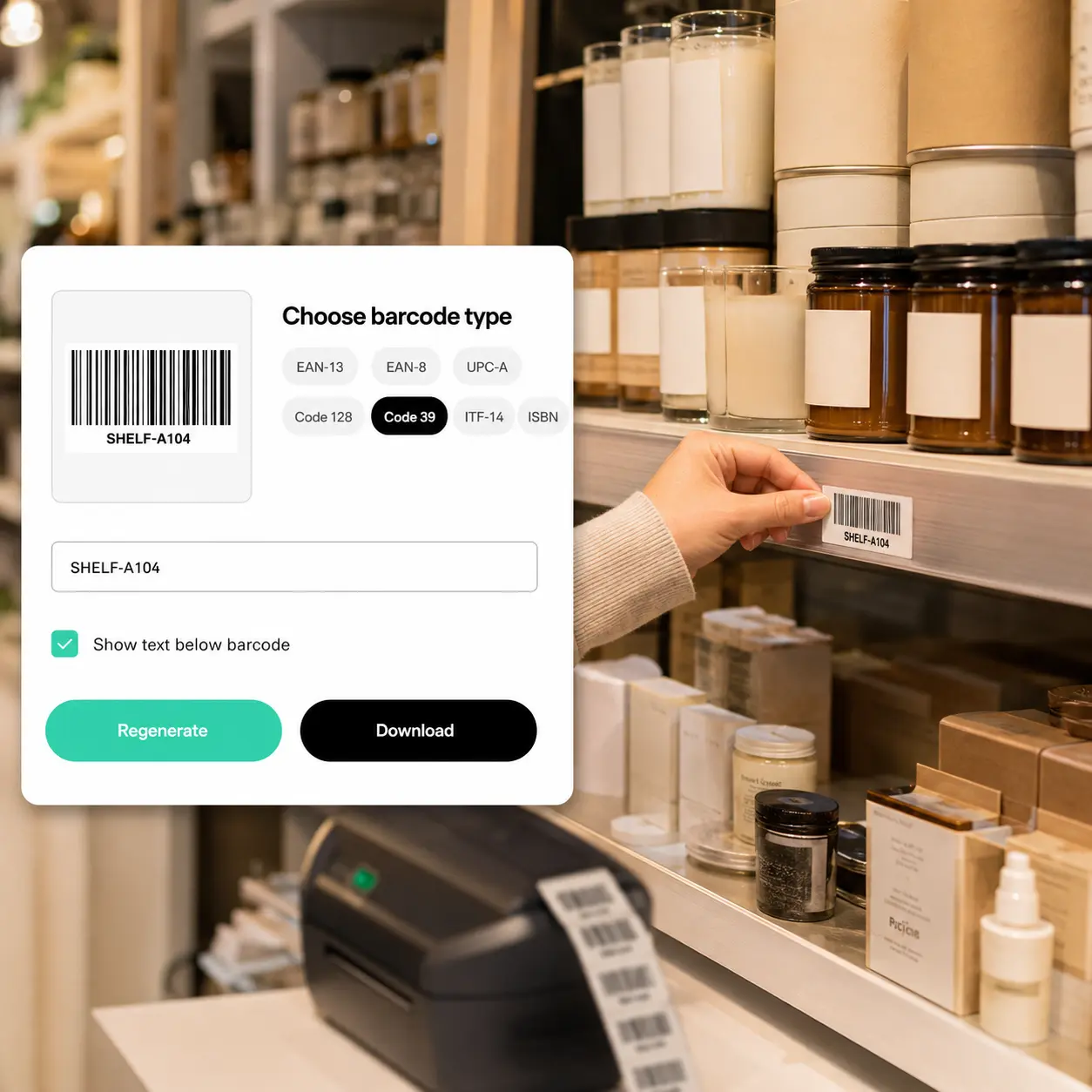 Codes-barres scannables générés avec Lift imprimés sur des emballages, des étiquettes et des étiquettes de prix