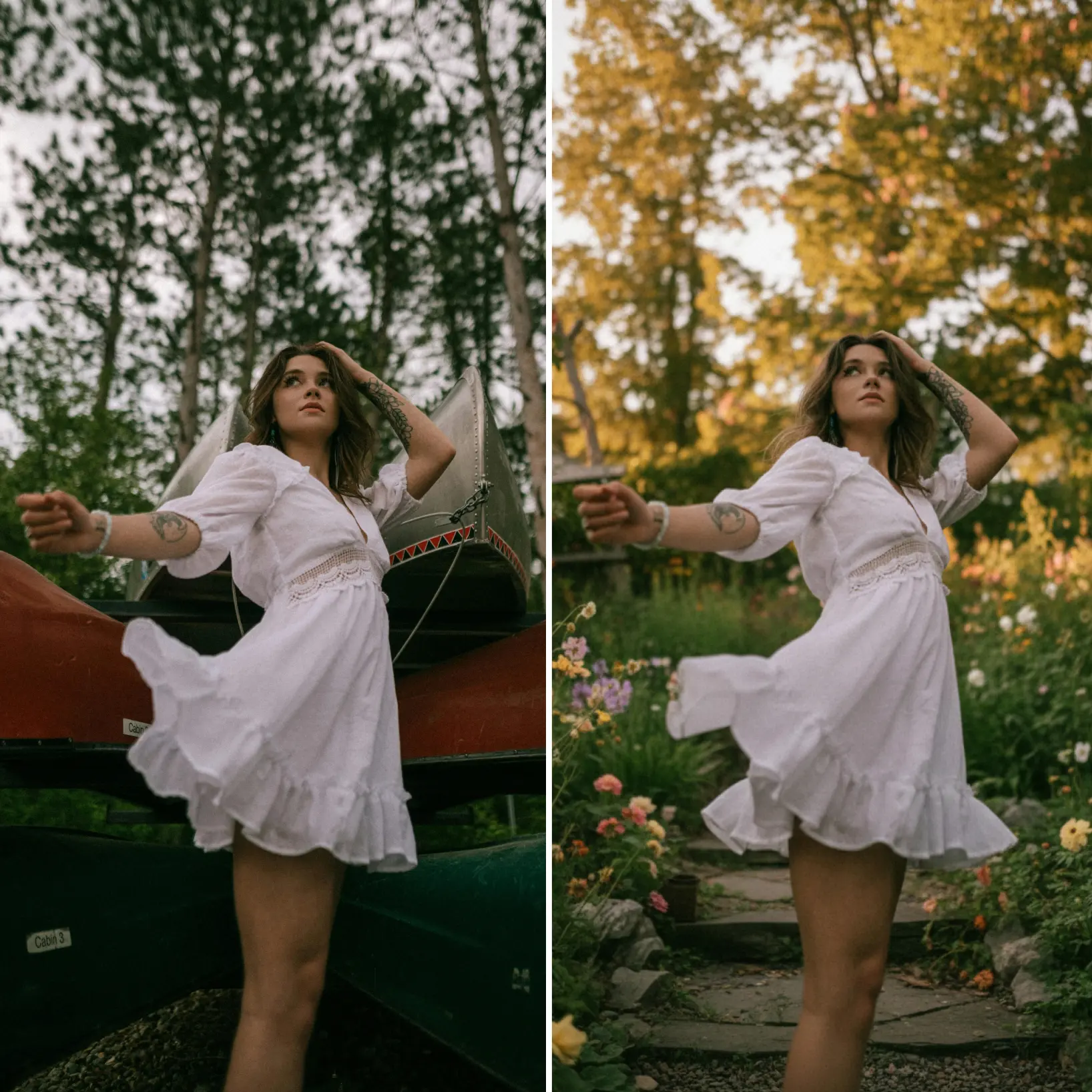 Before-and-after example of photo background replacement in photo editing.